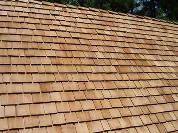 A light colored cedar roof